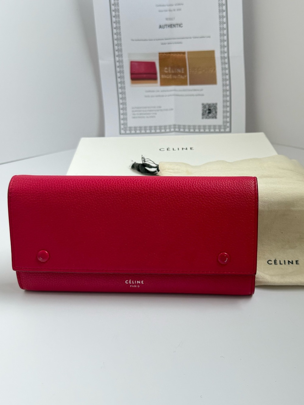 CELINE RED DRUMMED CALFSKIN LARGE MULTIFUNCTION FLAP WALLET